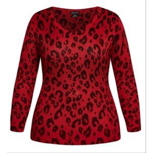 NWOT City Chic Red Leopard Print Sweater
